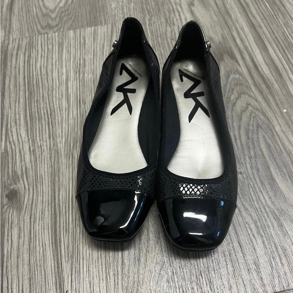 Anne Klein Sport Ursa Flat Black Snake Embossed & Patent Leather